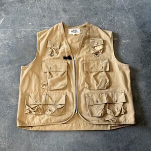 Vintage 60s Duck Canvas Fishing Vest 2XL XXL Tan Cargo Utility Western Trails
